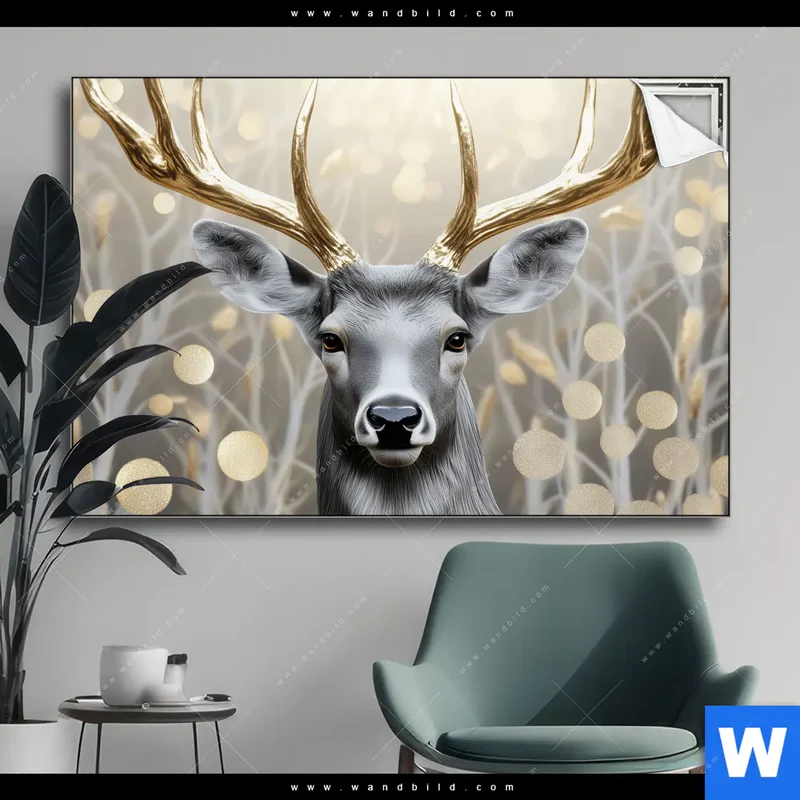 Spannbild | Hirsch mit goldenem Geweih | Querformat
