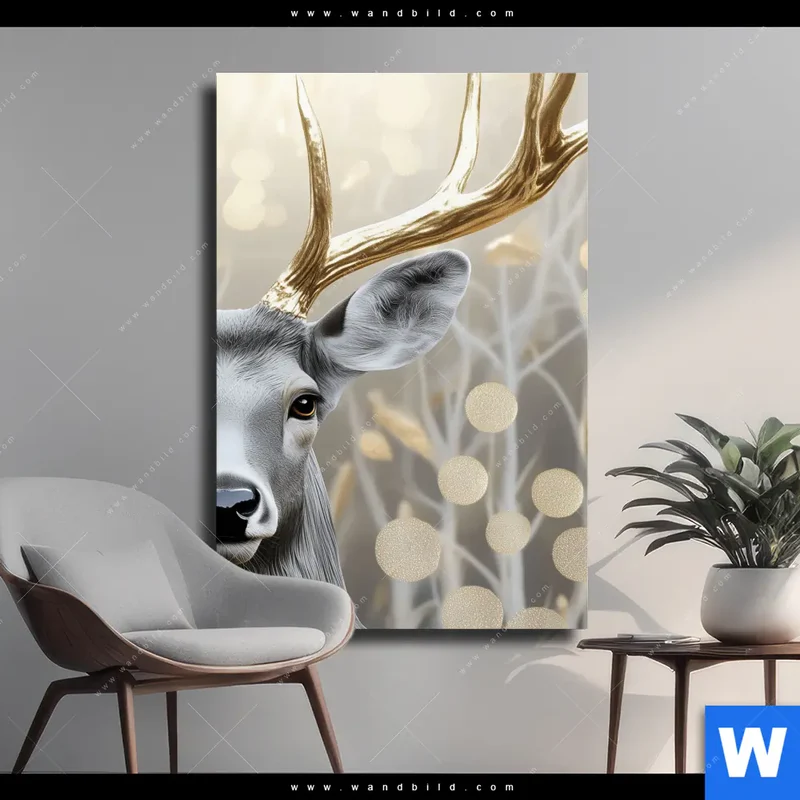 Leinwandbild | Hirsch mit goldenem Geweih | Hochformat