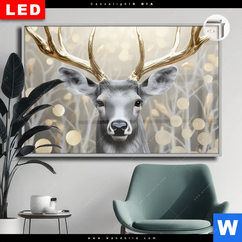 Leuchtbild Acrylglas Canvalight® DIA | Hirsch mit goldenem Geweih | Querformat