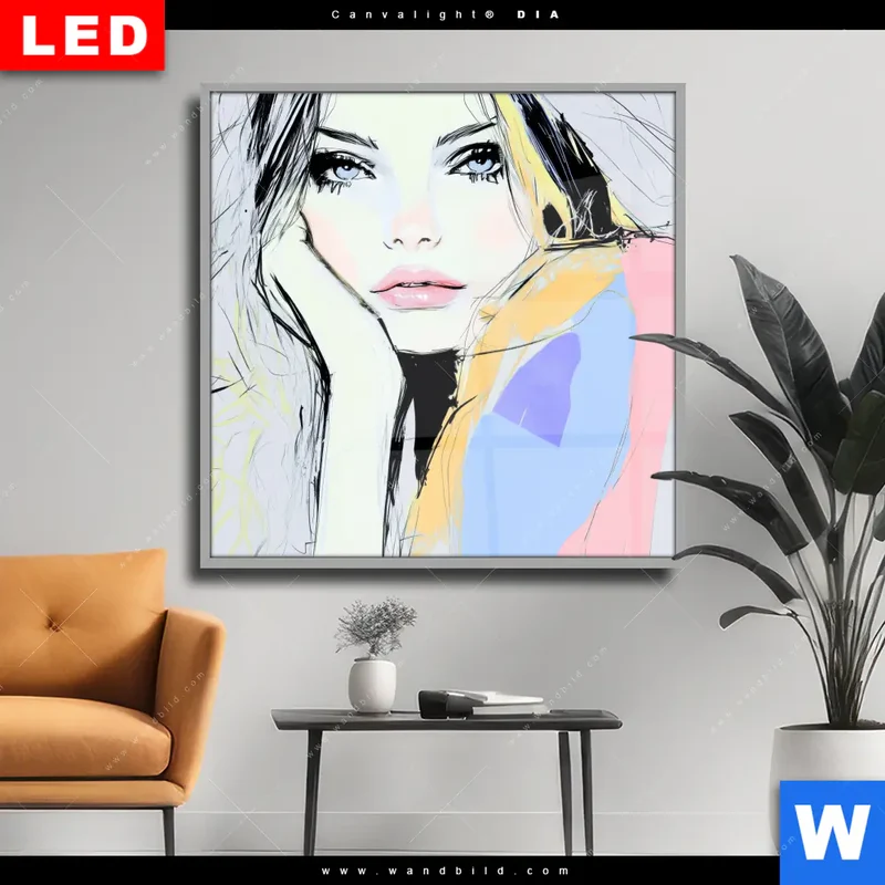 Wechselmotiv Acrylglas Canvalight® DIA | Verträumter Blick einer Frau | Quadrat