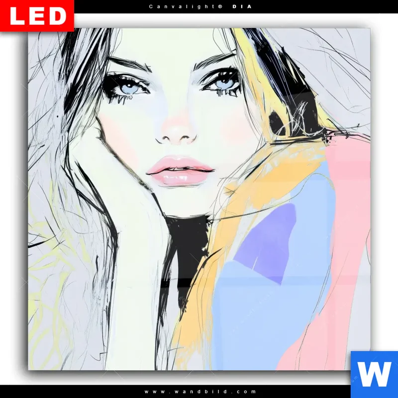 Wechselmotiv Acrylglas Canvalight® DIA | Verträumter Blick einer Frau | Quadrat