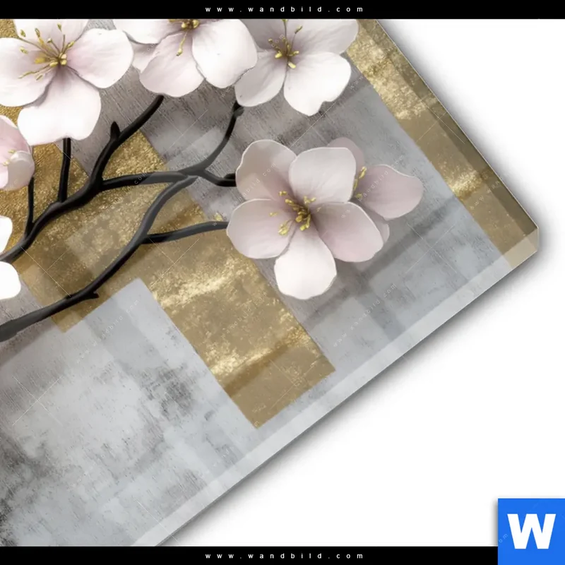 Acrylglasbild | Kirschblüten in goldener Harmonie | Querformat
