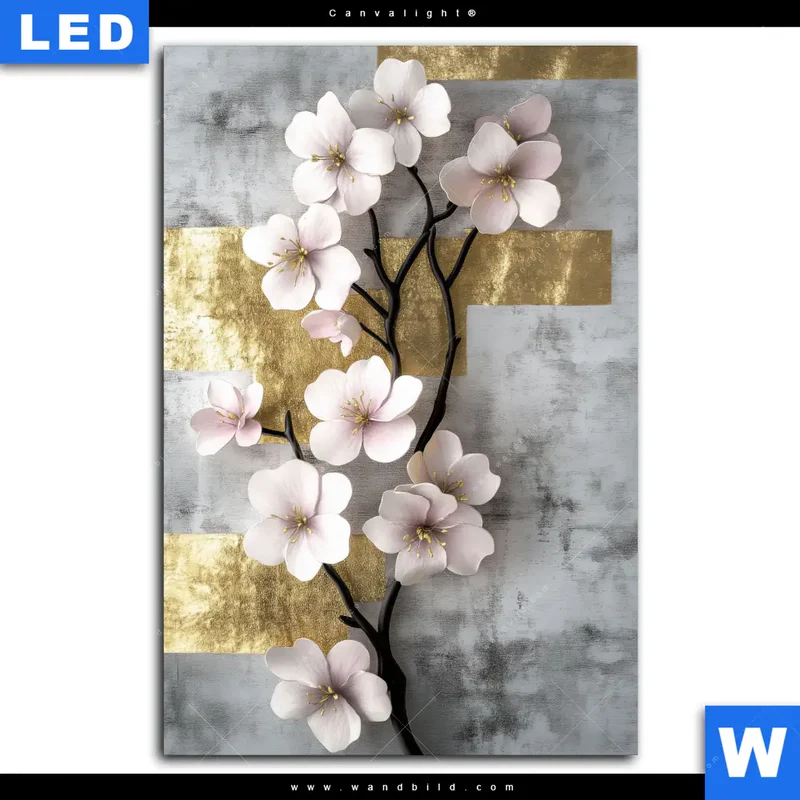 Canvalight® Leuchtbild | Kirschblüten in goldener Harmonie | Hochformat