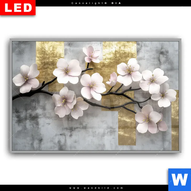 Leuchtbild Acrylglas Canvalight® DIA | Kirschblüten in goldener Harmonie | Querformat