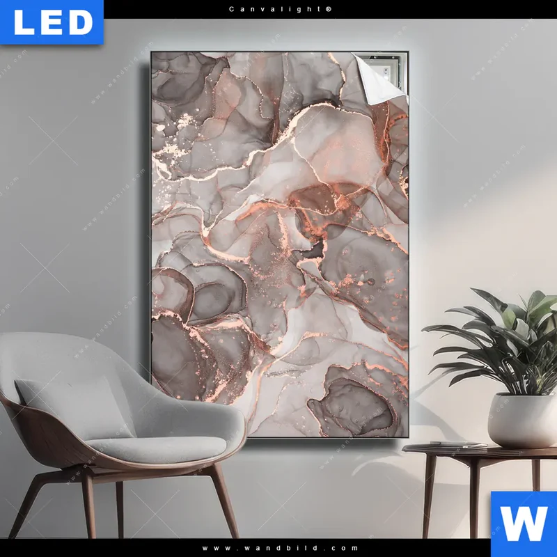 Canvalight® Leuchtbild | Fluid Art in edlen Metallic-Tönen | Hochformat