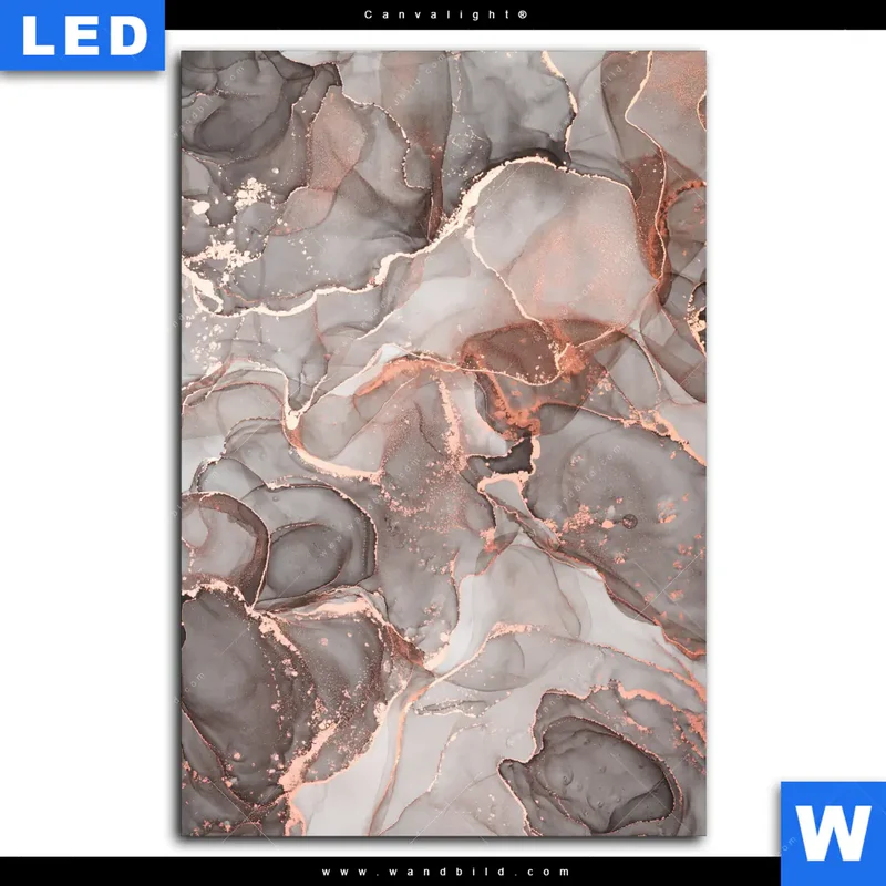 Canvalight® Leuchtbild | Fluid Art in edlen Metallic-Tönen | Hochformat