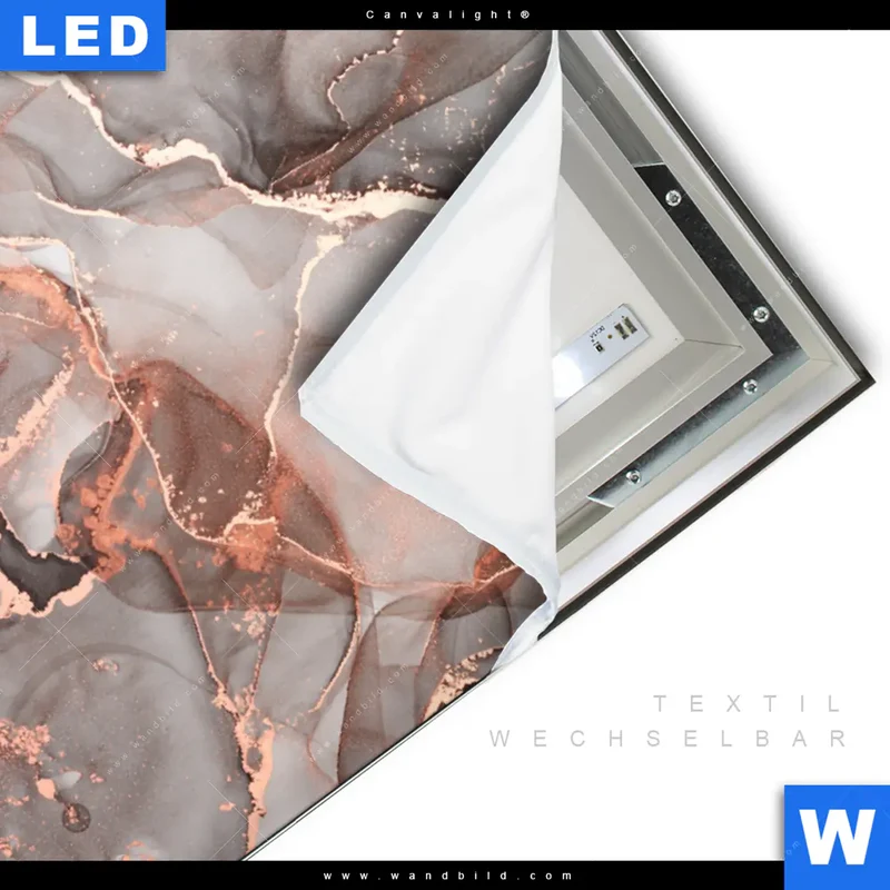 Canvalight® Leuchtbild | Fluid Art in edlen Metallic-Tönen | Hochformat