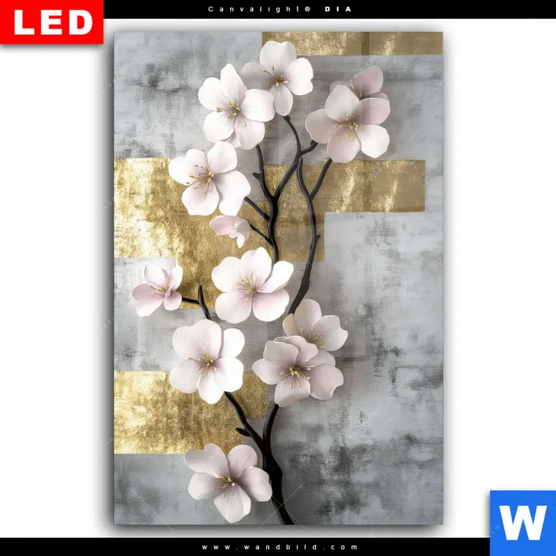Wechselmotiv Acrylglas Canvalight® DIA | Kirschblüten in goldener Harmonie | Hochformat