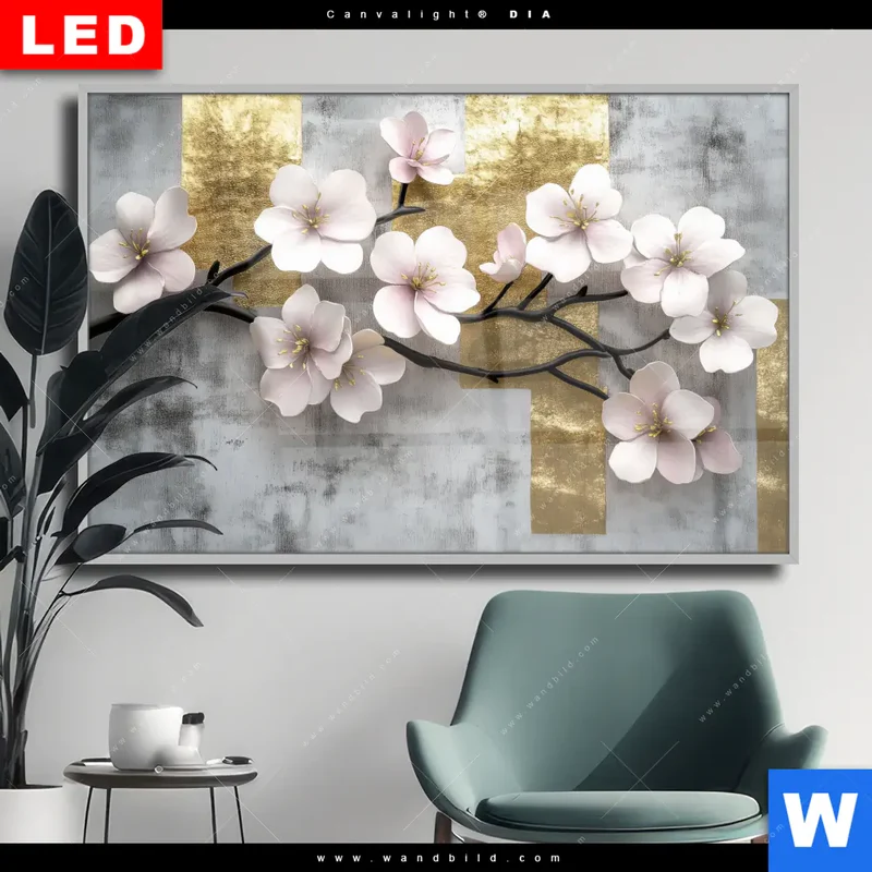 Wechselmotiv Acrylglas Canvalight® DIA | Kirschblüten in goldener Harmonie | Querformat