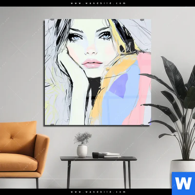 Acrylglasbild | Verträumter Blick einer Frau | Quadrat