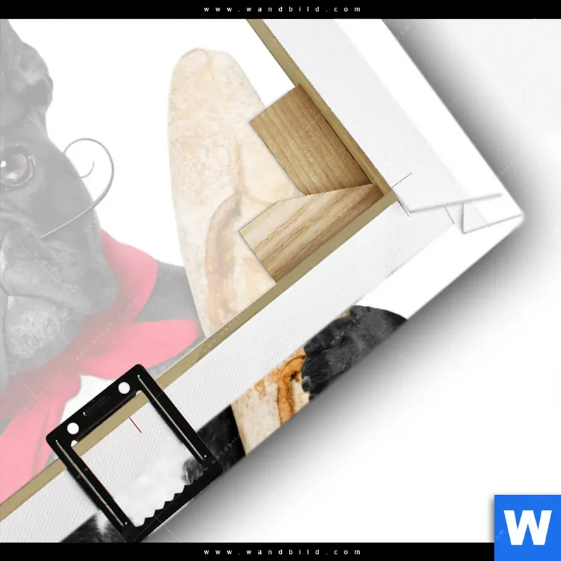 Leinwandbild | Französischer Bulldoggen-Charme mit Baguette & Wein | Querformat