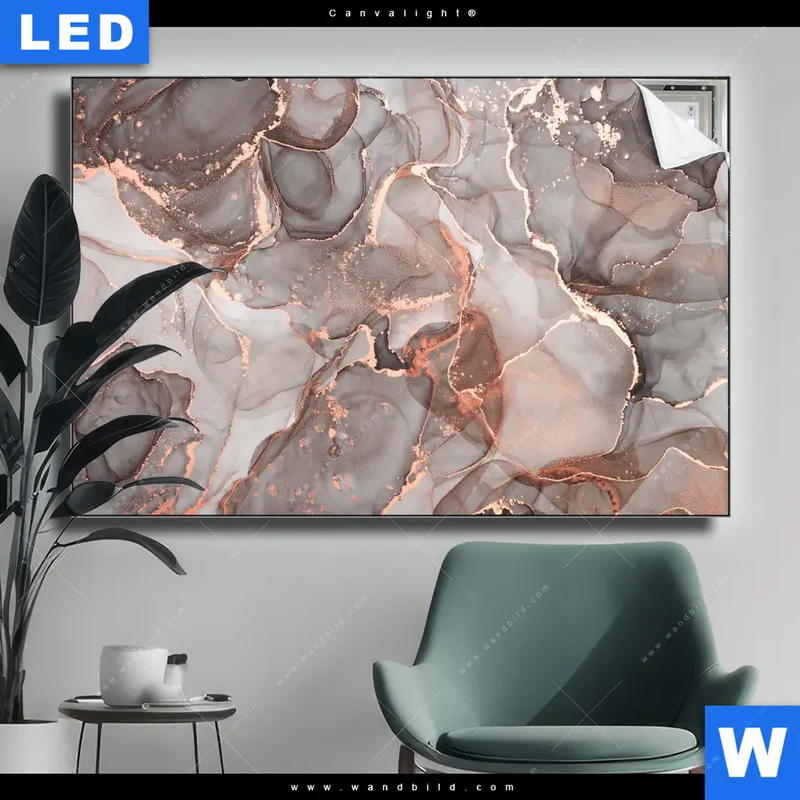 Canvalight® Leuchtbild | Fluid Art in edlen Metallic-Tönen | Querformat