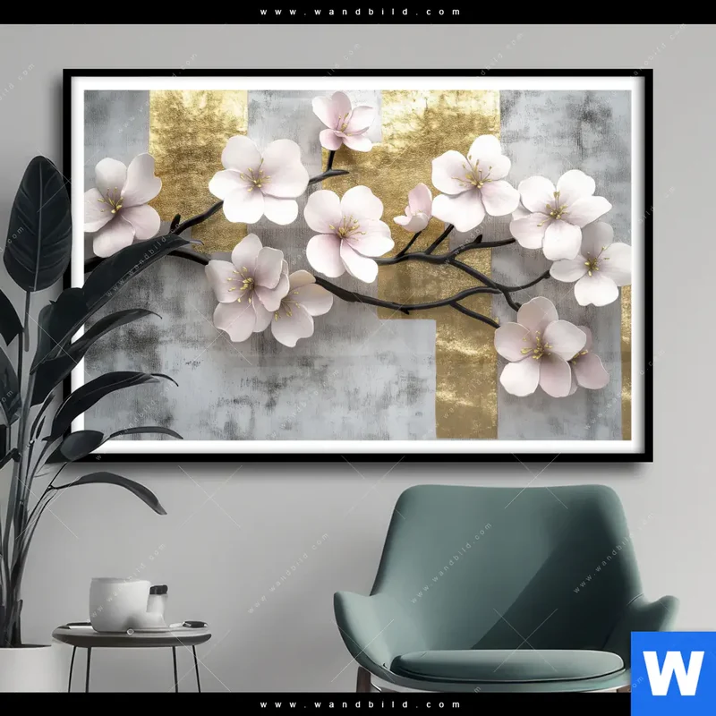 Poster | Kirschblüten in goldener Harmonie | Querformat