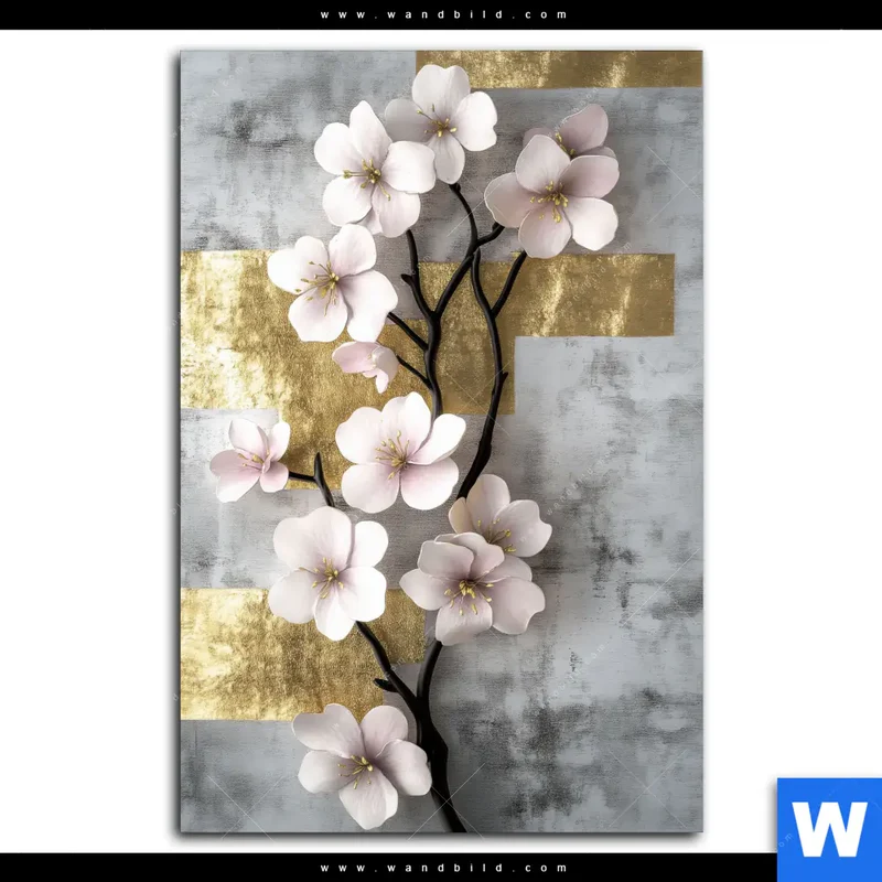 Leinwandbild | Kirschblüten in goldener Harmonie | Hochformat
