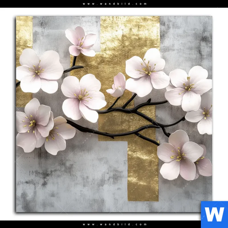 Spannbild | Kirschblüten in goldener Harmonie | Quadrat