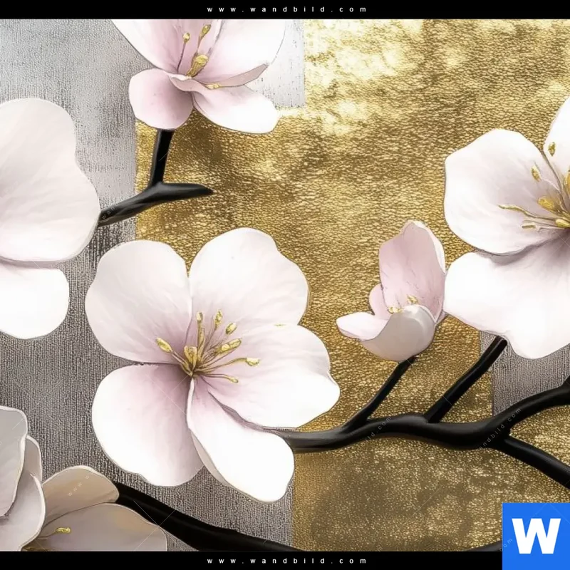 Leinwandbild | Kirschblüten in goldener Harmonie | Quadrat