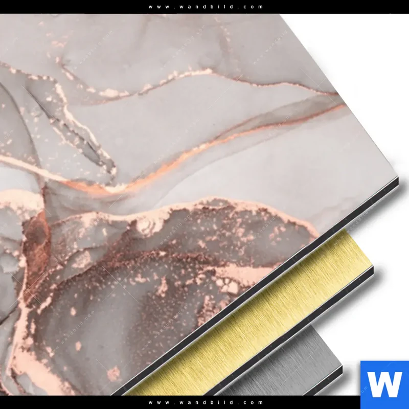 Aluminiumbild gebürstet | Fluid Art in edlen Metallic-Tönen | Schmal