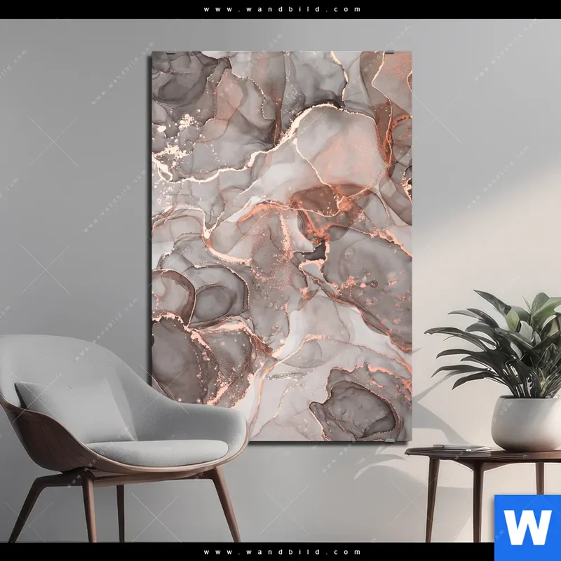 Aluminiumbild gebürstet | Fluid Art in edlen Metallic-Tönen | Hochformat