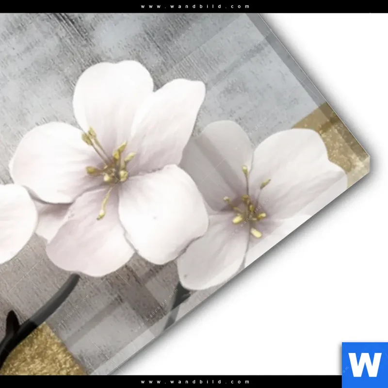 Acrylglasbild | Kirschblüten in goldener Harmonie | Schmal