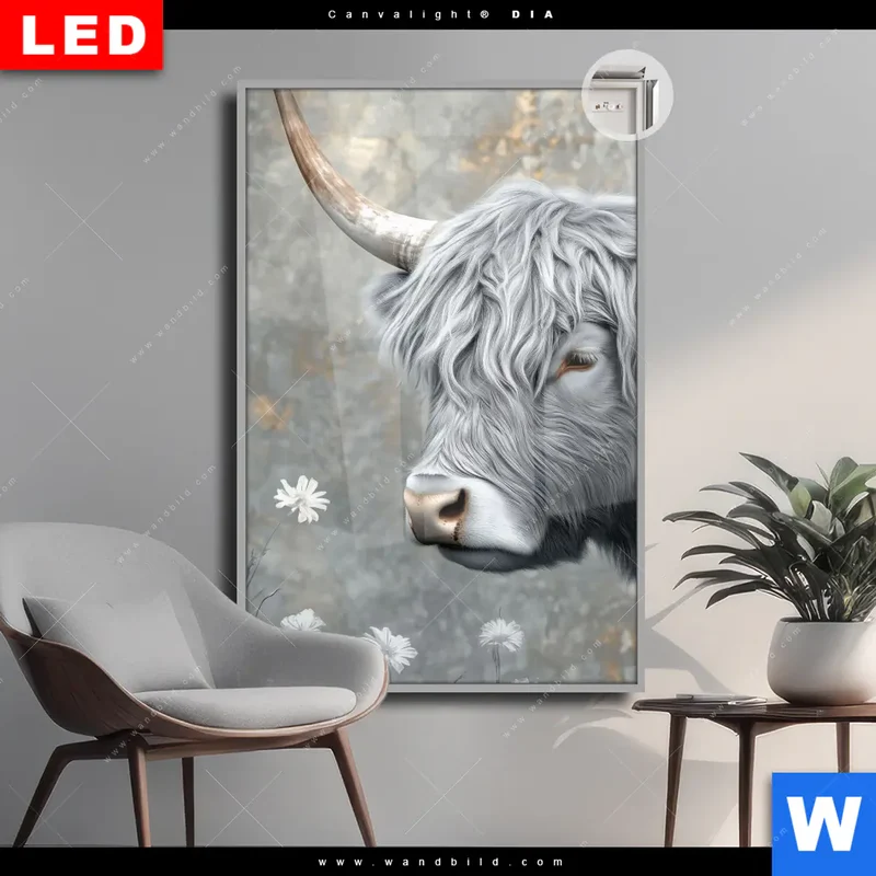 Leuchtbild Acrylglas Canvalight® DIA | Hochlandkuh - Sanfte Stärke | Hochformat