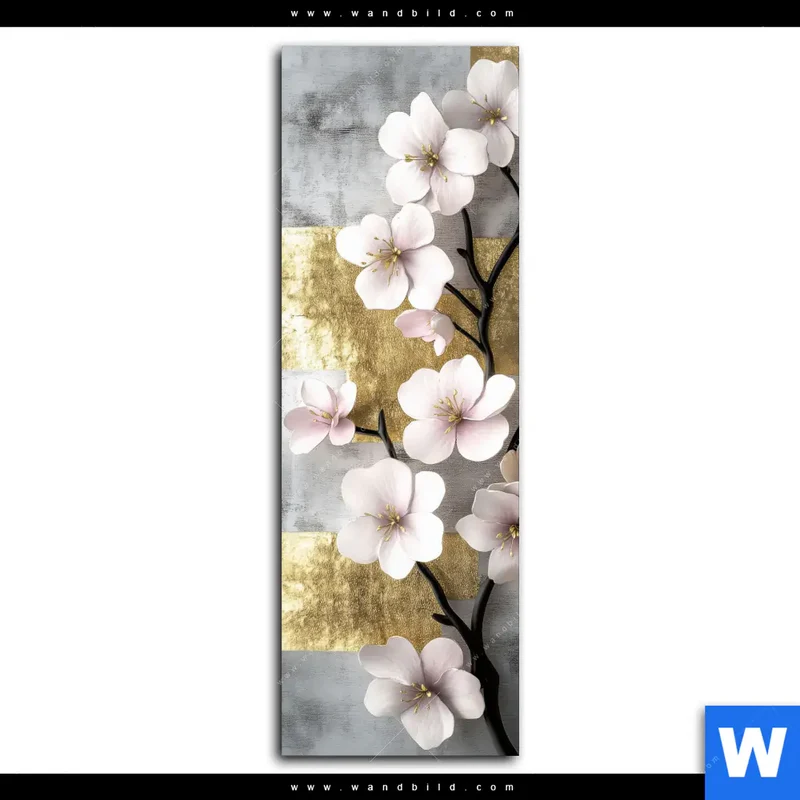 Poster | Kirschblüten in goldener Harmonie | Schmal