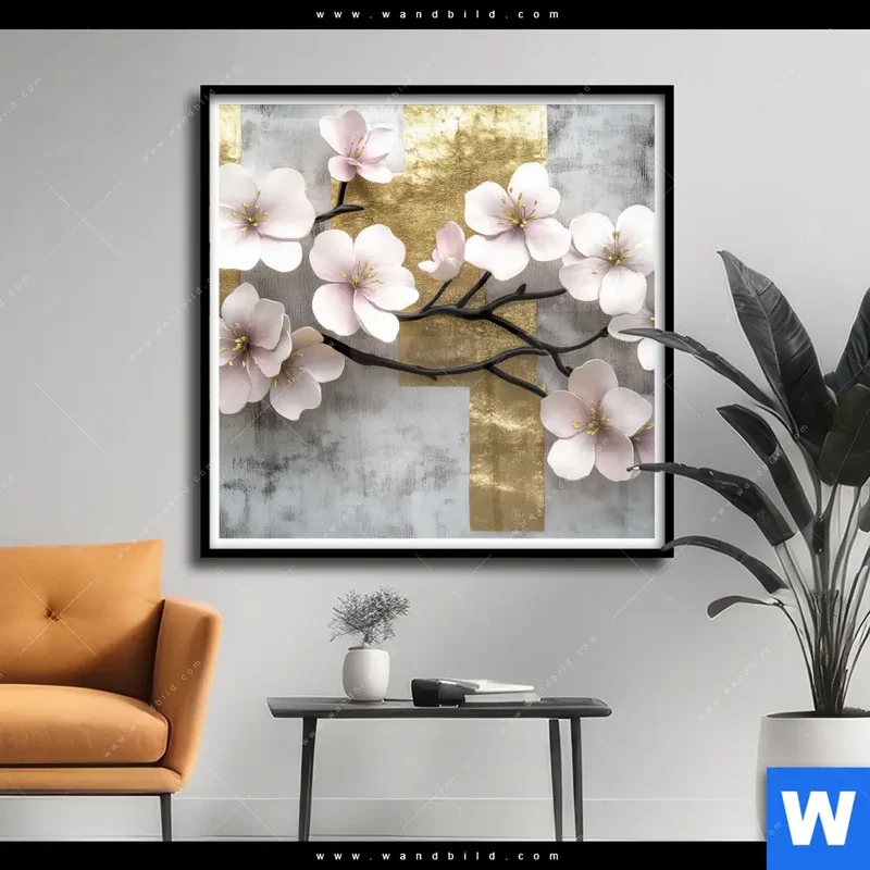 Poster | Kirschblüten in goldener Harmonie | Quadrat