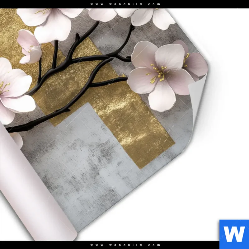 Poster | Kirschblüten in goldener Harmonie | Quadrat