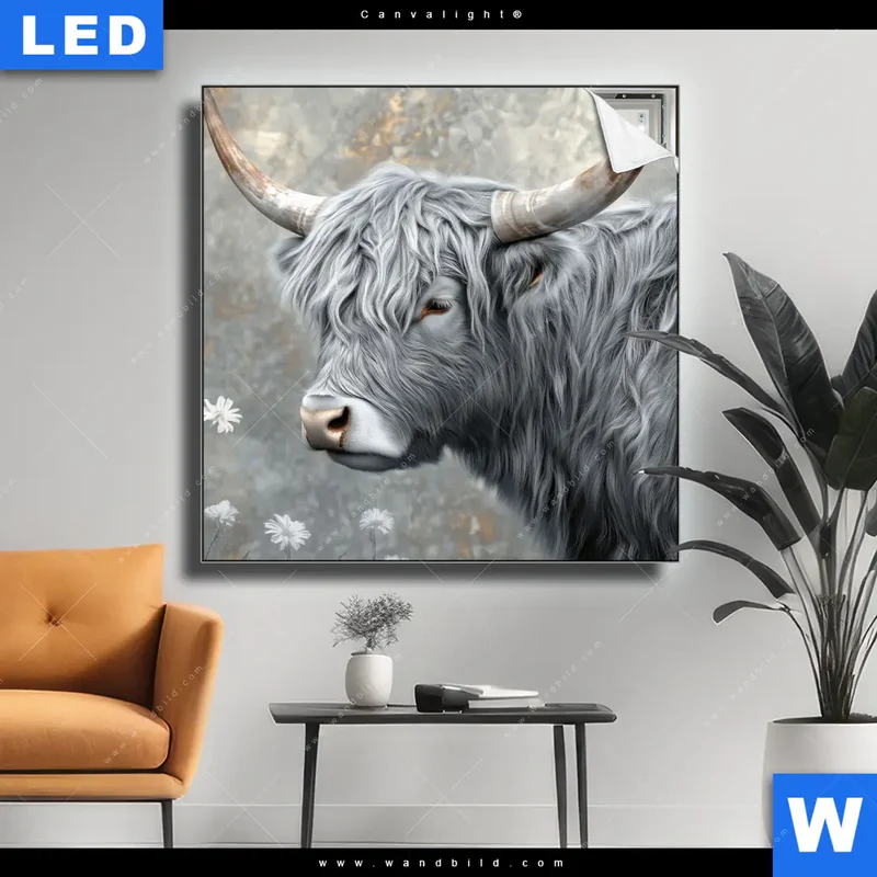 Canvalight® Leuchtbild | Hochlandkuh - Sanfte Stärke | Quadrat