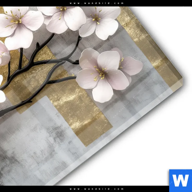 Acrylglasbild | Kirschblüten in goldener Harmonie | Rund