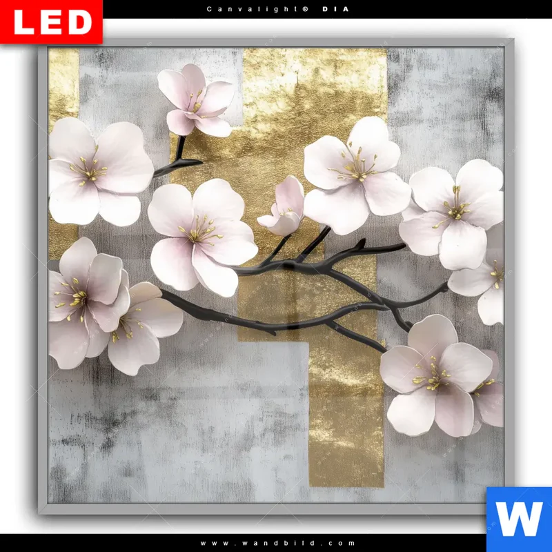 Leuchtbild Acrylglas Canvalight® DIA | Kirschblüten in goldener Harmonie | Quadrat