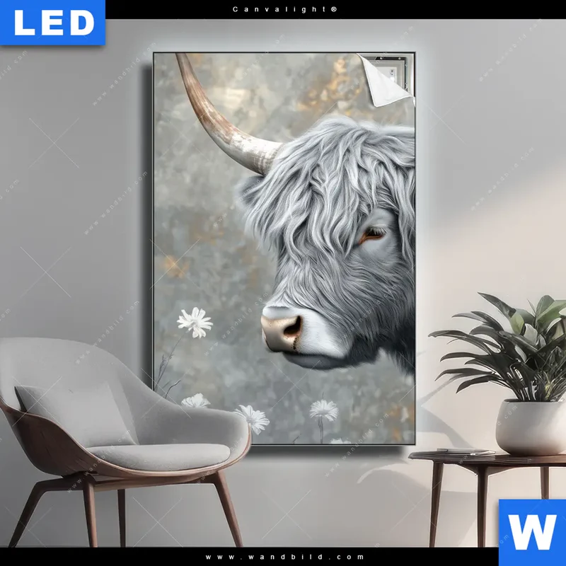 Canvalight® Leuchtbild | Hochlandkuh - Sanfte Stärke | Hochformat