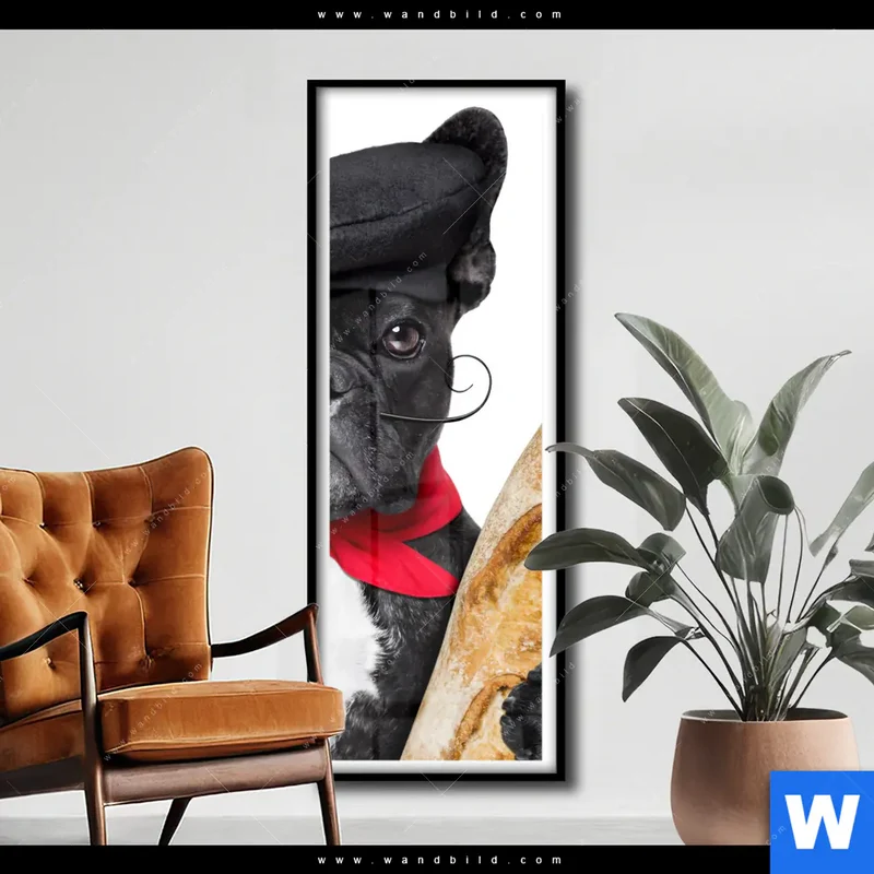 Poster | Französischer Bulldoggen-Charme mit Baguette & Wein | Schmal