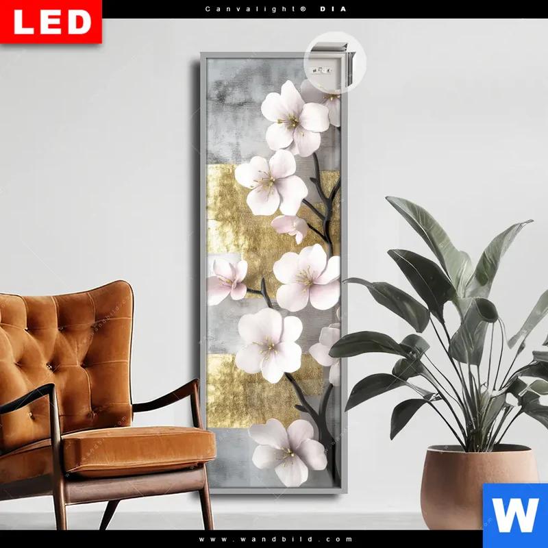 Leuchtbild Acrylglas Canvalight® DIA | Kirschblüten in goldener Harmonie | Schmal