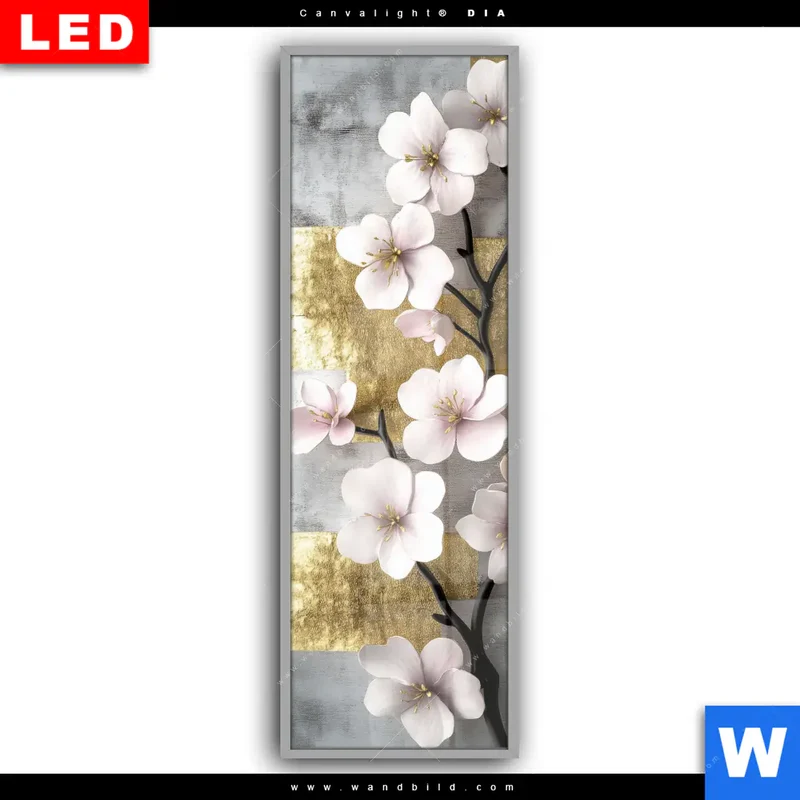 Leuchtbild Acrylglas Canvalight® DIA | Kirschblüten in goldener Harmonie | Schmal