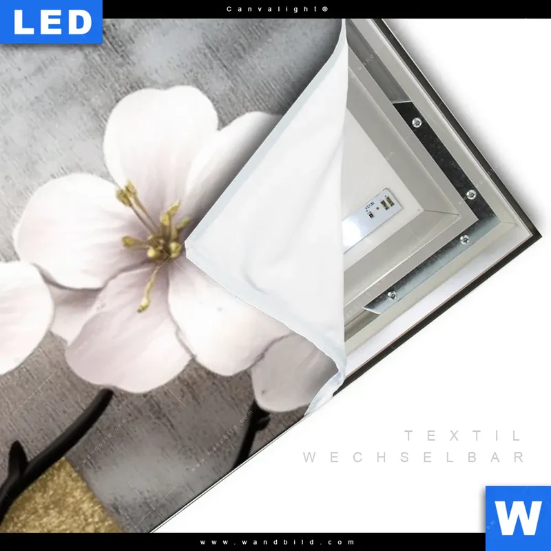 Canvalight® Leuchtbild | Kirschblüten in goldener Harmonie | Schmal