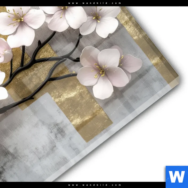 Acrylglasbild | Kirschblüten in goldener Harmonie | Hochformat