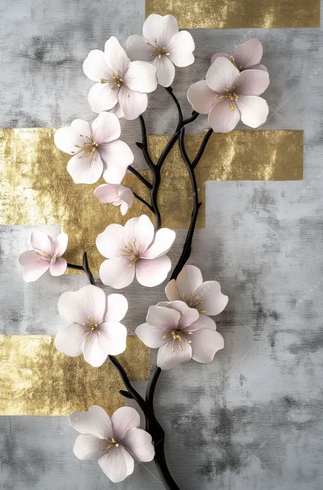 Acrylglasbild | Kirschblüten in goldener Harmonie | Hochformat