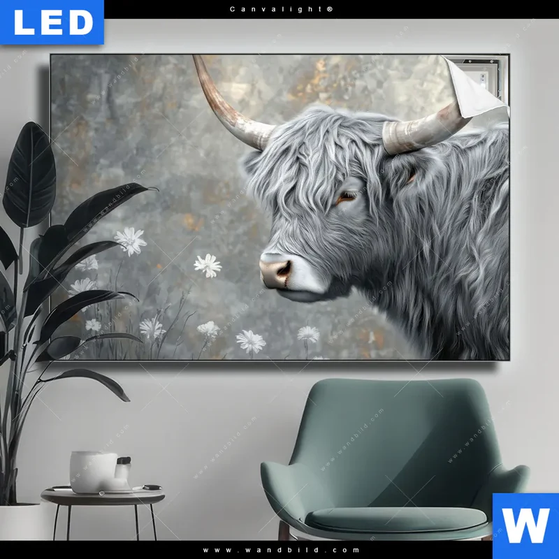 Canvalight® Leuchtbild | Hochlandkuh - Sanfte Stärke | Querformat
