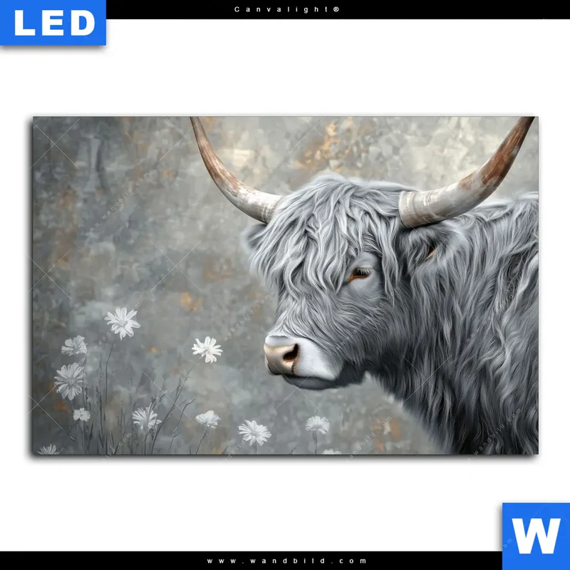 Canvalight® Leuchtbild | Hochlandkuh - Sanfte Stärke | Querformat