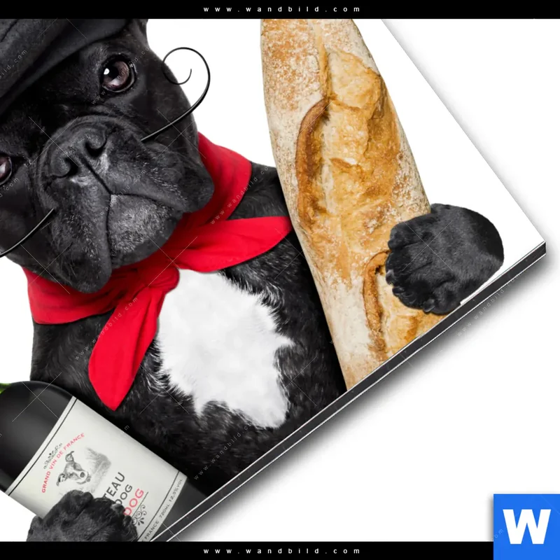 Alu-Dibond Bild | Französischer Bulldoggen-Charme mit Baguette & Wein | Rund