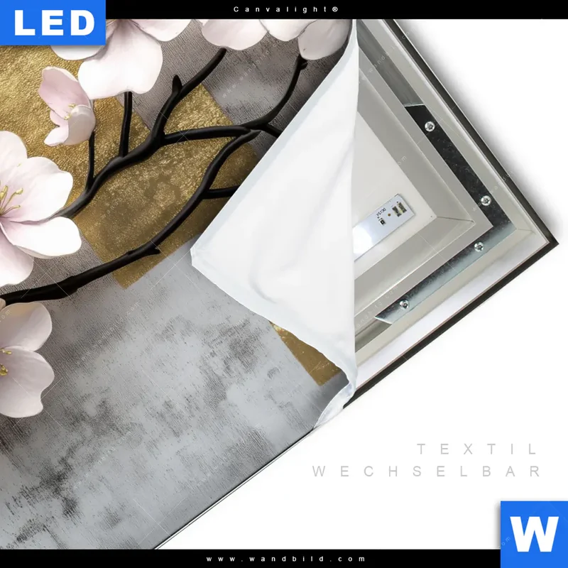 Canvalight® Leuchtbild | Kirschblüten in goldener Harmonie | Quadrat