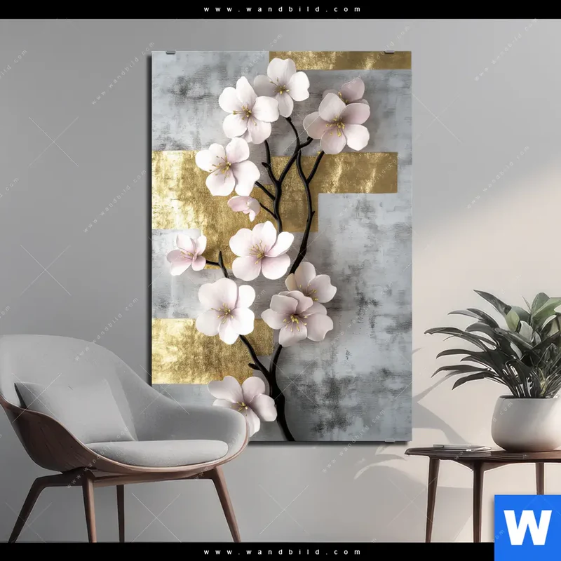 Alu-Dibond Bild | Kirschblüten in goldener Harmonie | Hochformat
