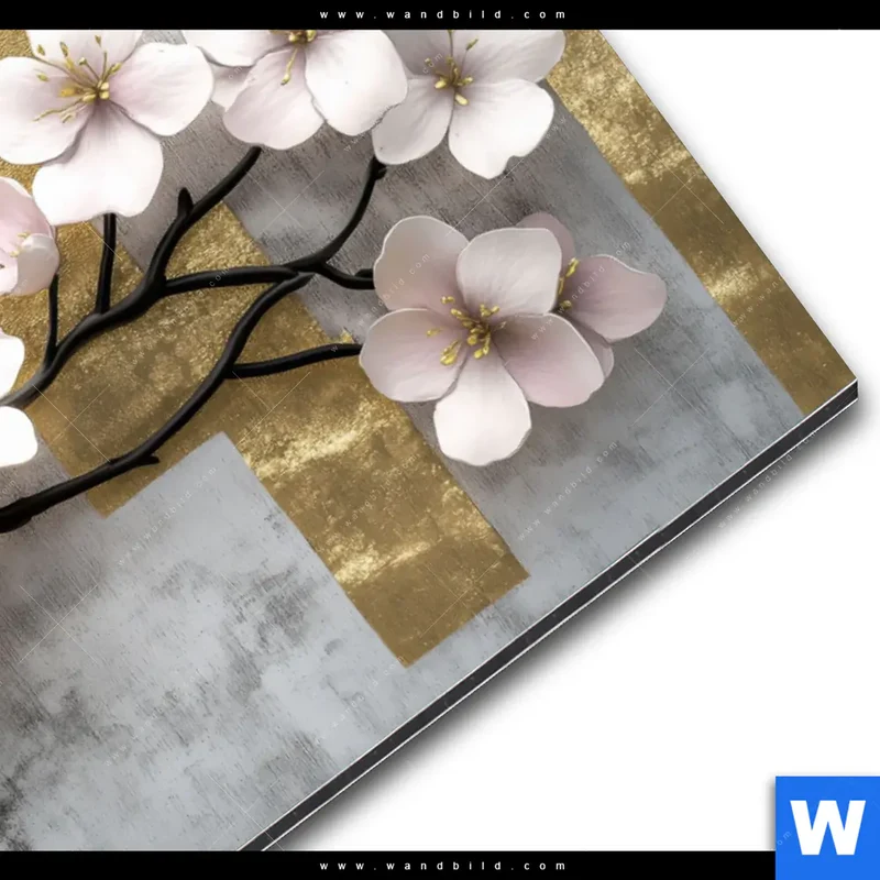 Alu-Dibond Bild | Kirschblüten in goldener Harmonie | Hochformat