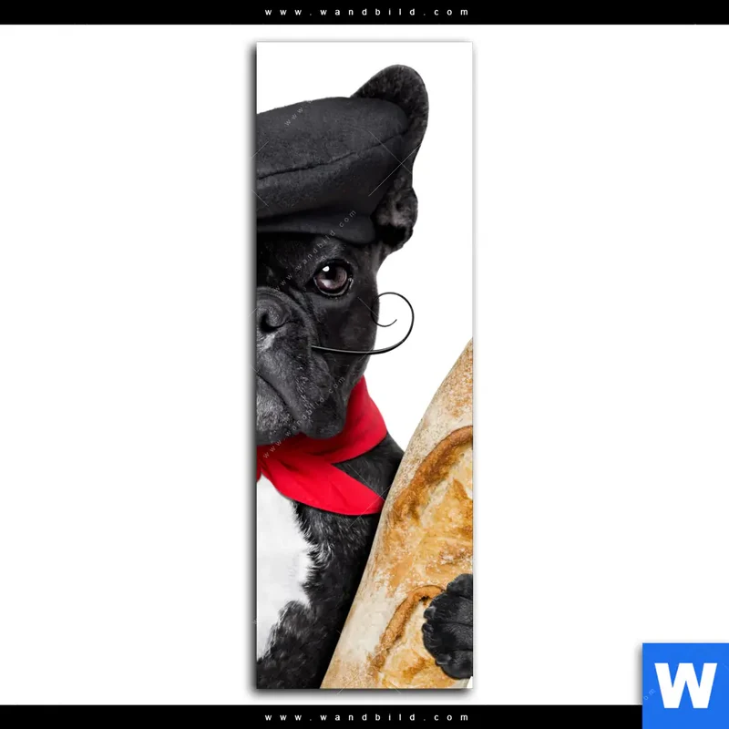 Acrylglasbild | Französischer Bulldoggen-Charme mit Baguette & Wein | Schmal