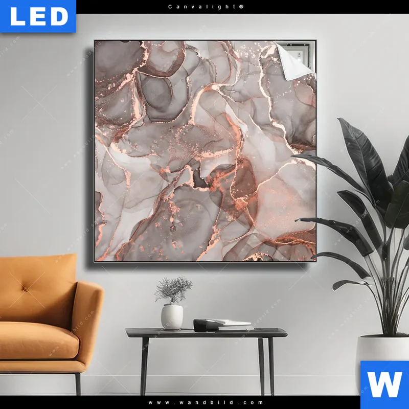 Canvalight® Leuchtbild | Fluid Art in edlen Metallic-Tönen | Quadrat