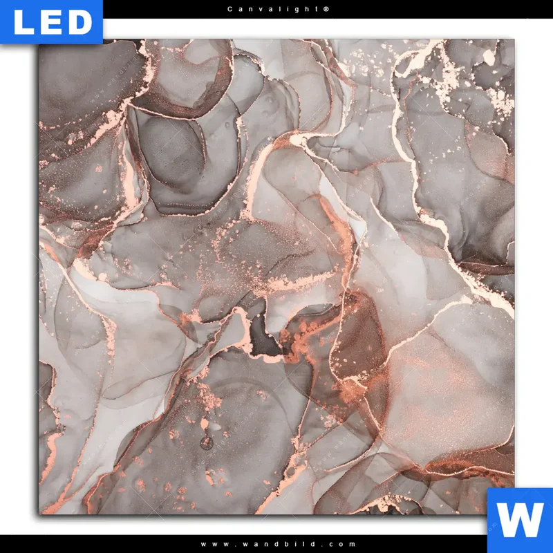Canvalight® Leuchtbild | Fluid Art in edlen Metallic-Tönen | Quadrat