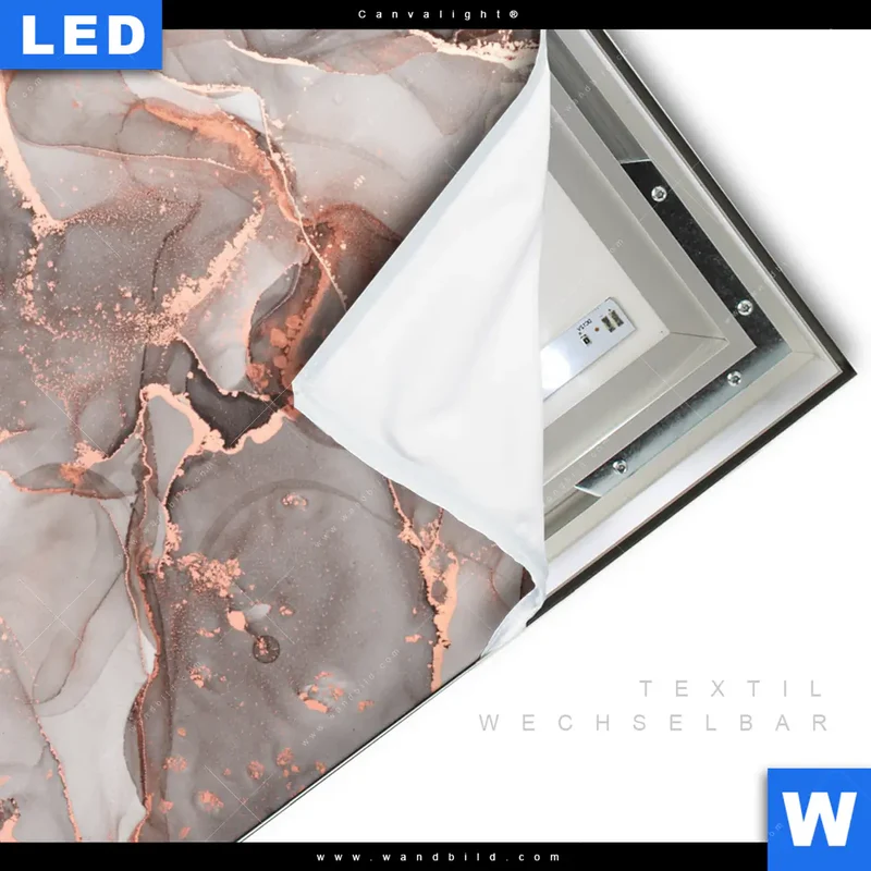 Canvalight® Leuchtbild | Fluid Art in edlen Metallic-Tönen | Quadrat