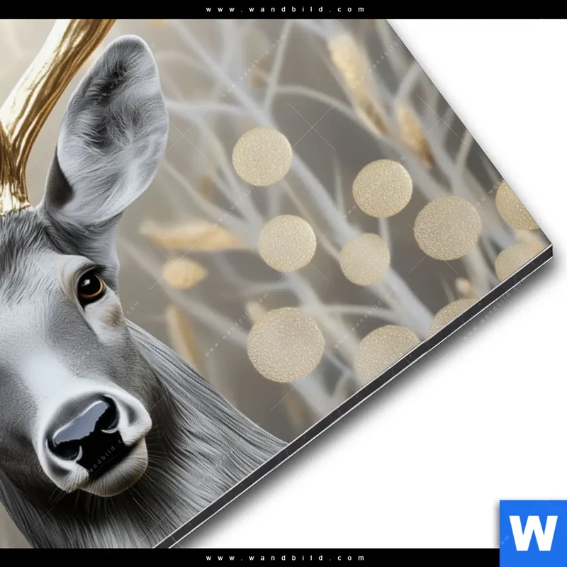 Alu-Dibond Bild | Hirsch mit goldenem Geweih | Querformat