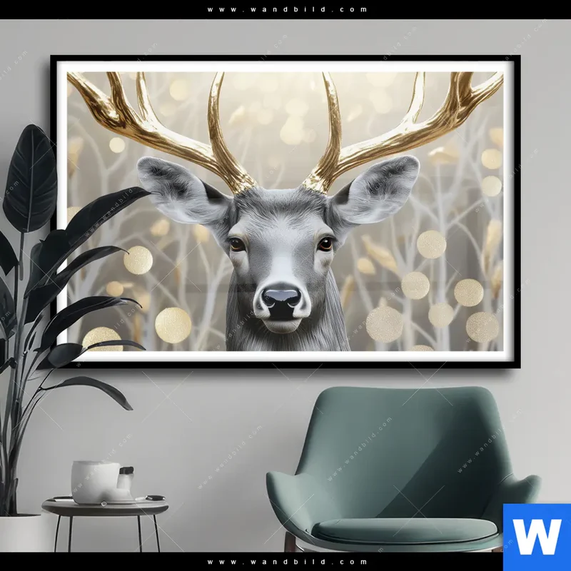 Poster | Hirsch mit goldenem Geweih | Querformat