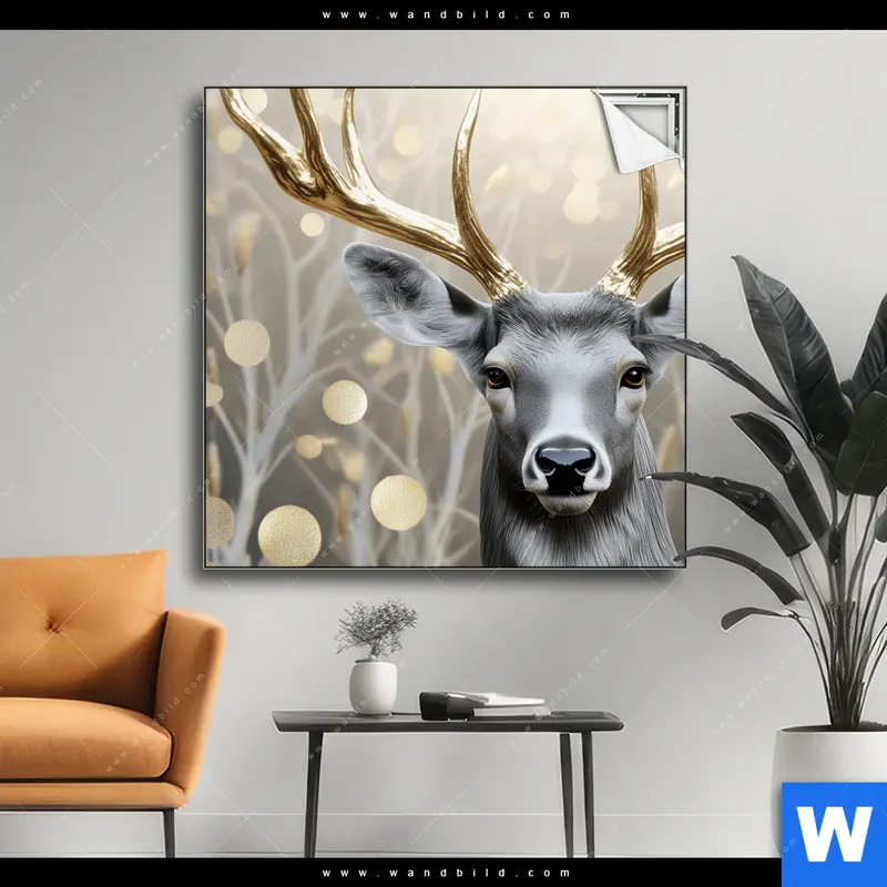 Spannbild | Hirsch mit goldenem Geweih | Quadrat